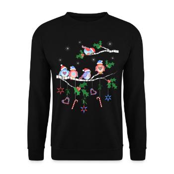 Vögel im Winter auf einem Ast Vogel - Unisex Pullover - Schwarz - Vorne - Alina (178cm) & Michal (187cm)