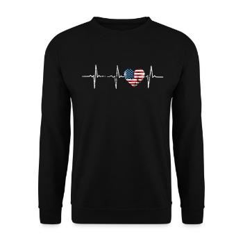 USA Heartbeat Heartbeat America Flag Gift - Unisex Sweatshirt - black - Front - Alina (178cm) & Michal (187cm)