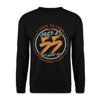 55 Geburtstag - Unisex Pullover - Schwarz - Vorne - Alina (178cm) & Michal (187cm)
