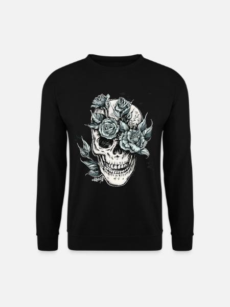 Schädel mit Blume, Totenkopf bunt - Unisex Pullover - Schwarz
