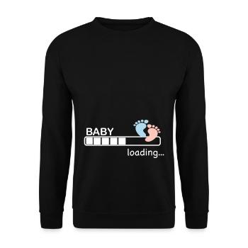 Baby Loading... Damen Geschenk Baby Girl babyparty - Unisex Pullover - Schwarz - Vorne - Alina (178cm) & Michal (187cm)