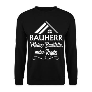 Bauherr Hausbau Baustelle Häuslebauer Geschenk fun - Unisex Pullover - Schwarz - Vorne - Alina (178cm) & Michal (187cm)