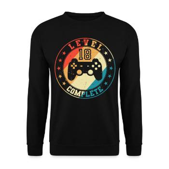 Level 18 Complete 18. Geburtstag Geschenk - Unisex Pullover - Schwarz - Vorne - Alina (178cm) & Michal (187cm)