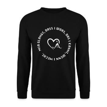 Heimat, Hoamat Spruch Herz Berg Bergmotiv Geschenk - Unisex Pullover - Schwarz - Vorne - Alina (178cm) & Michal (187cm)