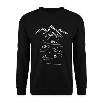 Wandern Berge Wander Wir sind gleich da Spruch - Unisex Pullover - Schwarz - Vorne - Alina (178cm) & Michal (187cm)