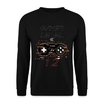 Gamer T-Shirt 12 Jahre alt – Spiellevel komplett - Unisex Pullover - Schwarz - Vorne - Alina (178cm) & Michal (187cm)