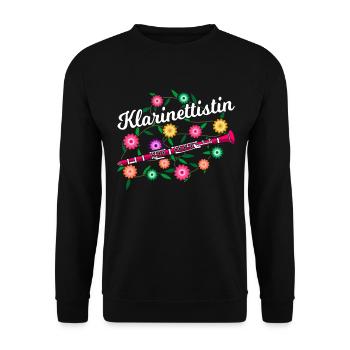 Klarinettenspielerin Blumen Klarinette - Unisex Pullover - Schwarz - Vorne - Alina (178cm) & Michal (187cm)