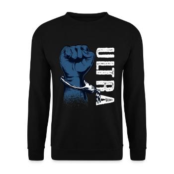 Fußballfans Ultras Geschenk für Ultra Fußball - Unisex Pullover - Schwarz - Vorne - Alina (178cm) & Michal (187cm)