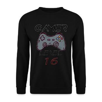 T-shirt Gamer 16 Ans – Niveau de Jeu Complété - Sweat-shirt Unisexe - noir - Devant - Alina (178cm) & Michal (187cm)