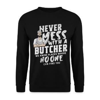Metzger Fleisch Schlachter Wurst Geschenk - Unisex Pullover - Schwarz - Vorne - Alina (178cm) & Michal (187cm)