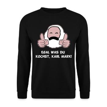 Ironisches egal was du kochst Karl Marx Motiv - Unisex Pullover - Schwarz - Vorne - Alina (178cm) & Michal (187cm)