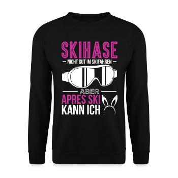 Apres Ski Skihase Wintersport Skihaserl Geschenk - Unisex Pullover - Schwarz - Vorne - Alina (178cm) & Michal (187cm)