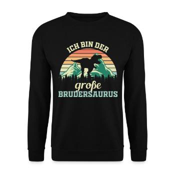 Brudersaurus die großer Bruder Geschenkidee - Unisex Pullover - Schwarz - Vorne - Alina (178cm) & Michal (187cm)