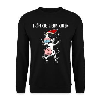 Fröhliche Weihnachten Lustige Kuh Dab Muh Bauer - Unisex Pullover - Schwarz - Vorne - Alina (178cm) & Michal (187cm)