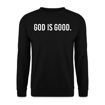 Gott ist gut christlich - Unisex Pullover - Schwarz - Vorne - Alina (178cm) & Michal (187cm)