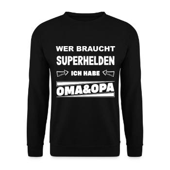 Oma und Opa Geschenk Weihnachten - Unisex Pullover - Schwarz - Vorne - Alina (178cm) & Michal (187cm)