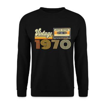 Vintage 1970 Kassette Mixtape - 50. Geburtstag - Unisex Pullover - Schwarz - Vorne - Alina (178cm) & Michal (187cm)