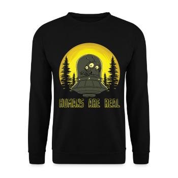 Alien UFO Außerirdisch Menschheit Lustig Geschenk - Unisex Pullover - Schwarz - Vorne - Alina (178cm) & Michal (187cm)