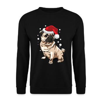 Weihnachts Mops für festliche Hundebesitzer - Unisex Pullover - Schwarz - Vorne - Alina (178cm) & Michal (187cm)