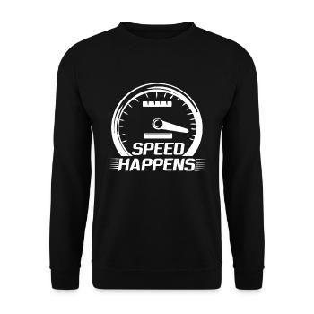 Speed Happens - Motorsport - Tacho - Unisex Pullover - Schwarz - Vorne - Alina (178cm) & Michal (187cm)
