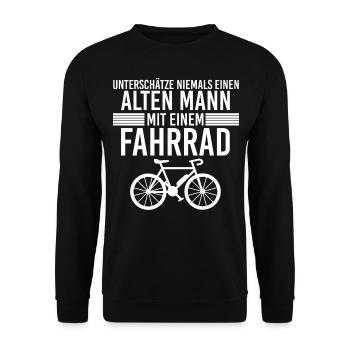 Unterschätze Niemals Einen Alten Mann Fahrrad - Unisex Pullover - Schwarz - Vorne - Alina (178cm) & Michal (187cm)