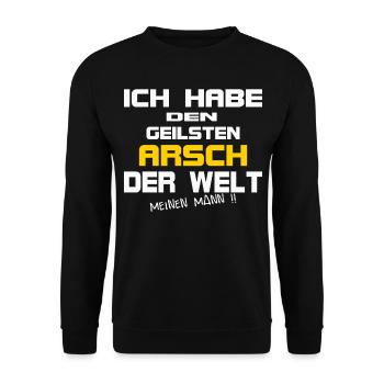 Ich habe den geilsten Arsch der Welt meinen Mann - Unisex Pullover - Schwarz - Vorne - Alina (178cm) & Michal (187cm)