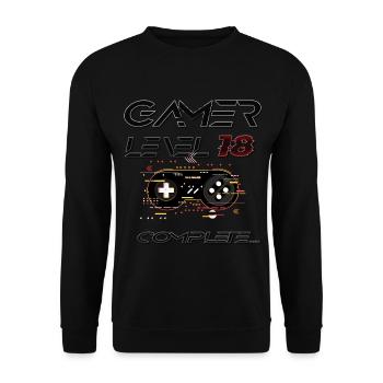18 Jahre altes Gamer T-Shirt – Spiellevel komplett - Unisex Pullover - Schwarz - Vorne - Alina (178cm) & Michal (187cm)