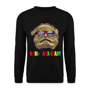 lustiges Chemnitz Karl Marx Stadt Nischel Geschenk - Unisex Pullover - Schwarz - Vorne - Alina (178cm) & Michal (187cm)