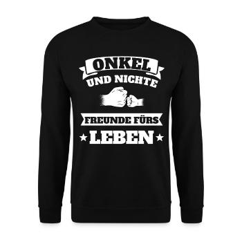 Onkel und Nichte - Unisex Pullover - Schwarz - Vorne - Alina (178cm) & Michal (187cm)