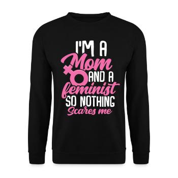 Feministin - Unisex Pullover - Schwarz - Vorne - Alina (178cm) & Michal (187cm)