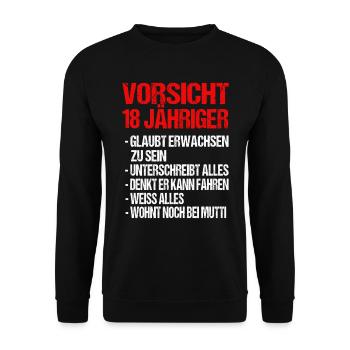 18 Jahre 18 Geburtstag Geschenk - Unisex Pullover - Schwarz - Vorne - Alina (178cm) & Michal (187cm)