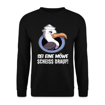 Sei eine Möwe scheiss drauf - Unisex Pullover - Schwarz - Vorne - Alina (178cm) & Michal (187cm)