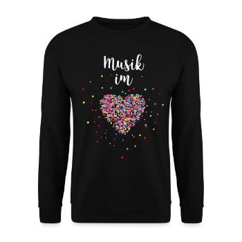 Ich liebe Musik Buntes Herz - Unisex Pullover - Schwarz - Vorne - Alina (178cm) & Michal (187cm)