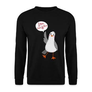 Moin love peace möwe Norden lustig Spruch Geschenk - Unisex Pullover - Schwarz - Vorne - Alina (178cm) & Michal (187cm)