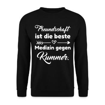Freundschaft ist die beste Medizin gegen Kummer - Unisex Pullover - Schwarz - Vorne - Alina (178cm) & Michal (187cm)