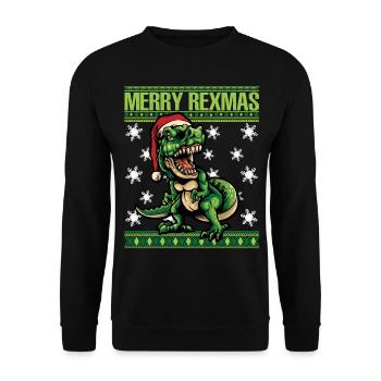 Merry Rexmas - Ugly Christmas Xmas T-Rex Design - Unisex Sweatshirt - black - Front - Alina (178cm) & Michal (187cm)