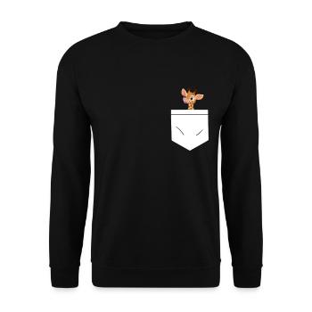 Giraffe in der Tasche - Giraffen Geschenk - Unisex Pullover - Schwarz - Vorne - Alina (178cm) & Michal (187cm)