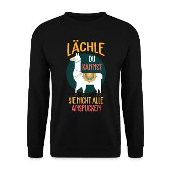 Alpaka Lama Llama Geschenk - Unisex Pullover - Schwarz - Vorne - Alina (178cm) & Michal (187cm)