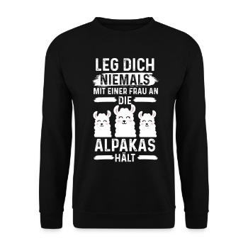 Alpaka Lama Lustige Sprüche - Unisex Pullover - Schwarz - Vorne - Alina (178cm) & Michal (187cm)