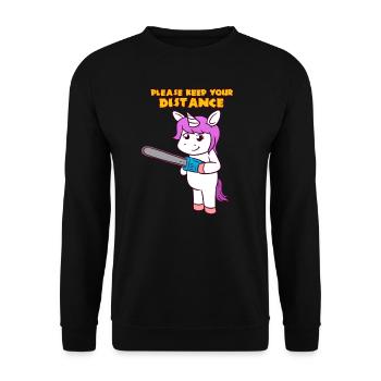 Please Keep Your Distance Horror Cute Unicorn - Unisex Pullover - Schwarz - Vorne - Alina (178cm) & Michal (187cm)
