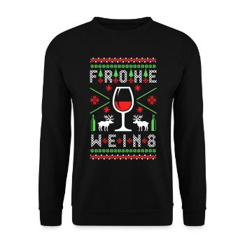 Weihnachten Wein Ugly Christmas Geschenk - Unisex Pullover - Schwarz - Vorne - Alina (178cm) & Michal (187cm)