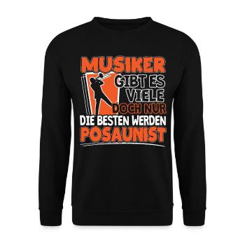 Posaunist | Posaune Spruch Geschenk für - Unisex Pullover - Schwarz - Vorne - Alina (178cm) & Michal (187cm)