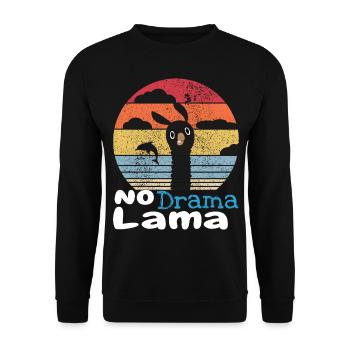 Lama, Llama, Delfin, Lustig, Spruch, Meer, Vintage - Unisex Pullover - Schwarz - Vorne - Alina (178cm) & Michal (187cm)
