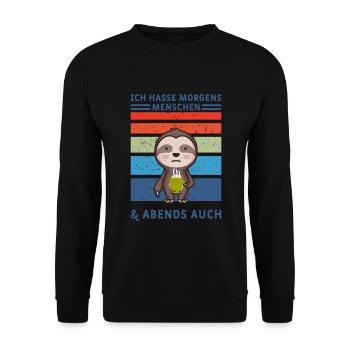 Ich hasse morgens Menschen und Abends auch Design - Unisex Pullover - Schwarz - Vorne - Alina (178cm) & Michal (187cm)