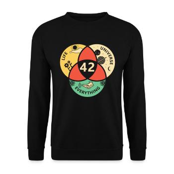 42 Antwort Universum Geschenkidee - Unisex Pullover - Schwarz - Vorne - Alina (178cm) & Michal (187cm)