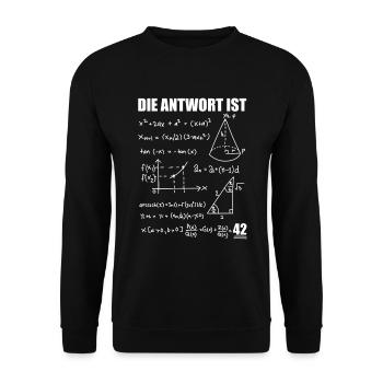 42 - Die Antwort ist 42 lustige Geschenkidee - Unisex Pullover - Schwarz - Vorne - Alina (178cm) & Michal (187cm)