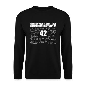 42 Antwort auf alles Universum Geschenk - Unisex Pullover - Schwarz - Vorne - Alina (178cm) & Michal (187cm)