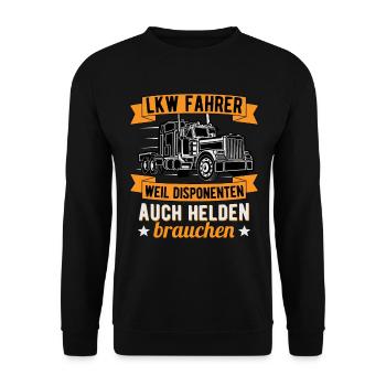 Lkw-Fahrer Berufskraftfahrer Opa Herren - Unisex Pullover - Schwarz - Vorne - Alina (178cm) & Michal (187cm)