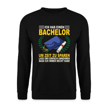 Lustiges Geschenk für den Bachelor Abschluss - - Unisex Pullover - Schwarz - Vorne - Alina (178cm) & Michal (187cm)