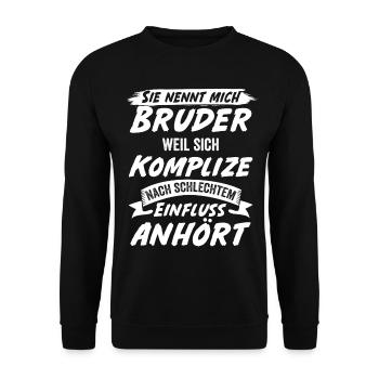 Bruder Komplize Geschwister Geschenk - Unisex Pullover - Schwarz - Vorne - Alina (178cm) & Michal (187cm)